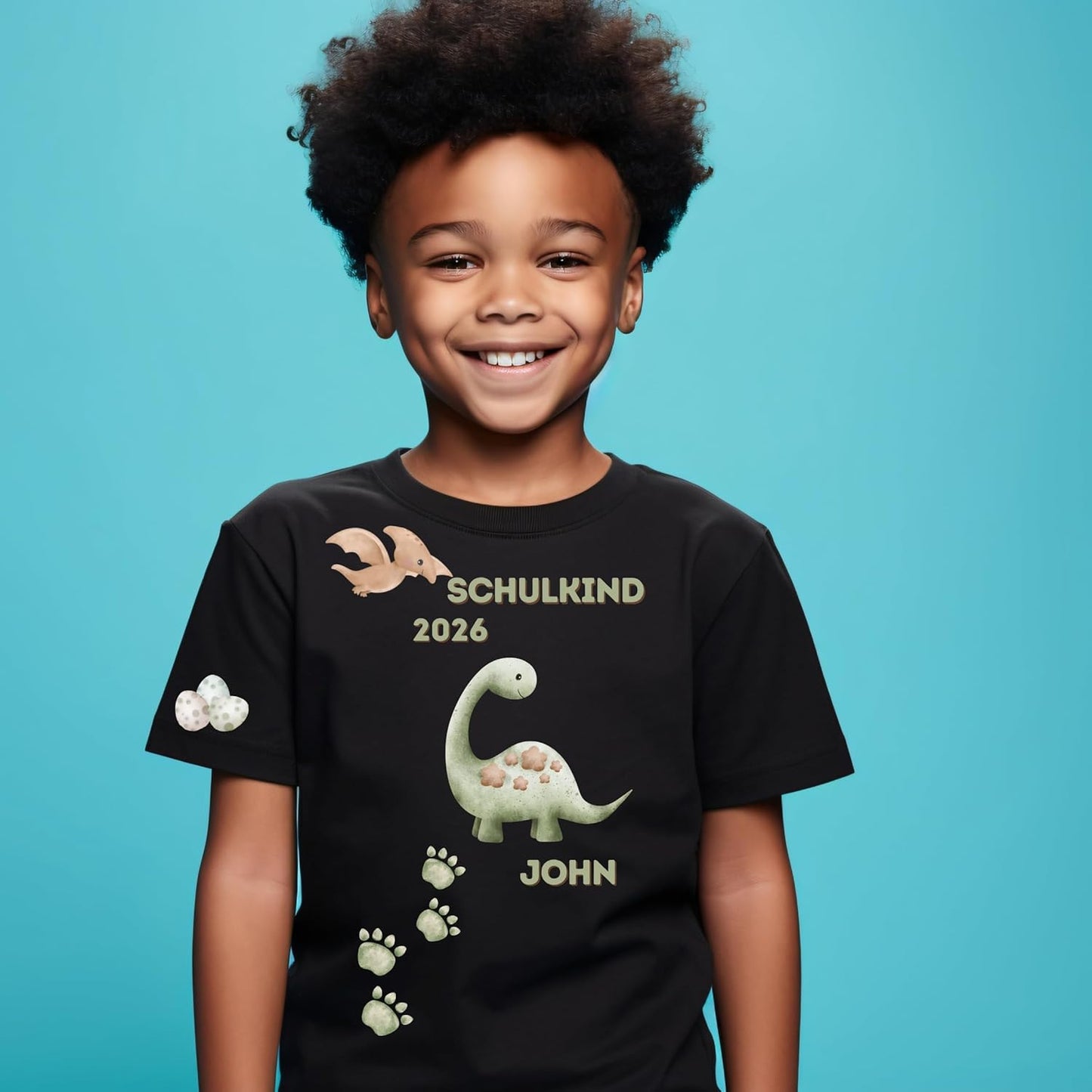 Personalisiertes Bügelbild-Set Schulkind 2026 Dinosaurier