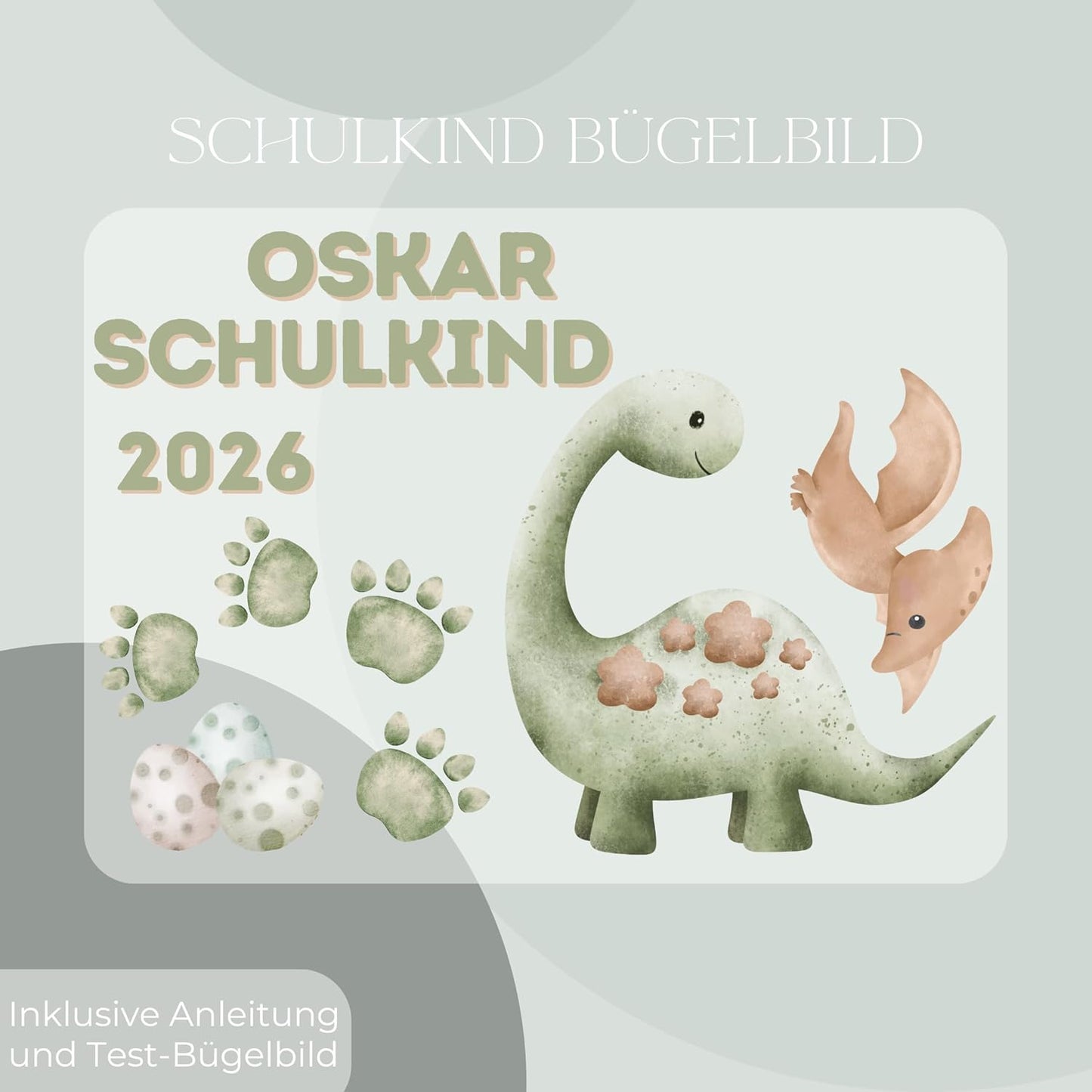 Personalisiertes Bügelbild-Set Schulkind 2026 Dinosaurier