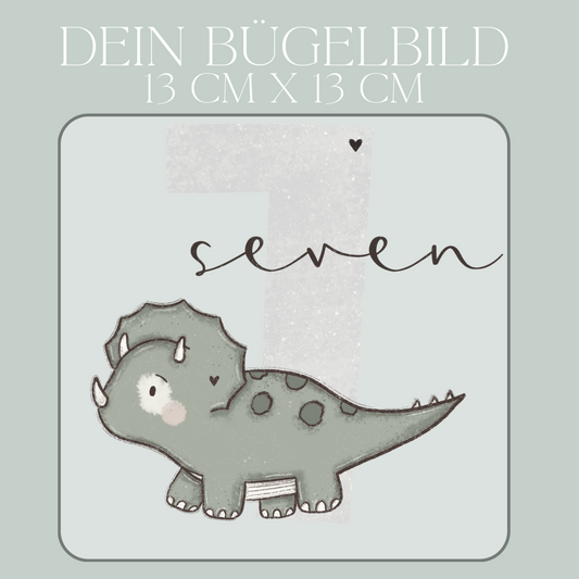 Geburtstagszahl 7 mit Dino - Midi Bügel-Bild Bügelbild Eigenproduktion