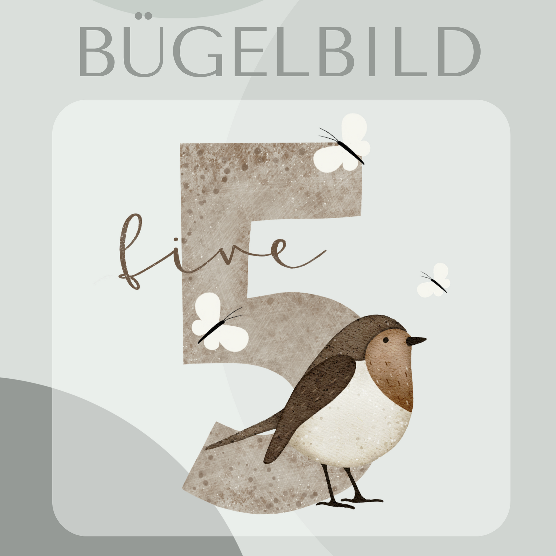 Bügelbild Geburtstagszahl 5 mit Vogel
