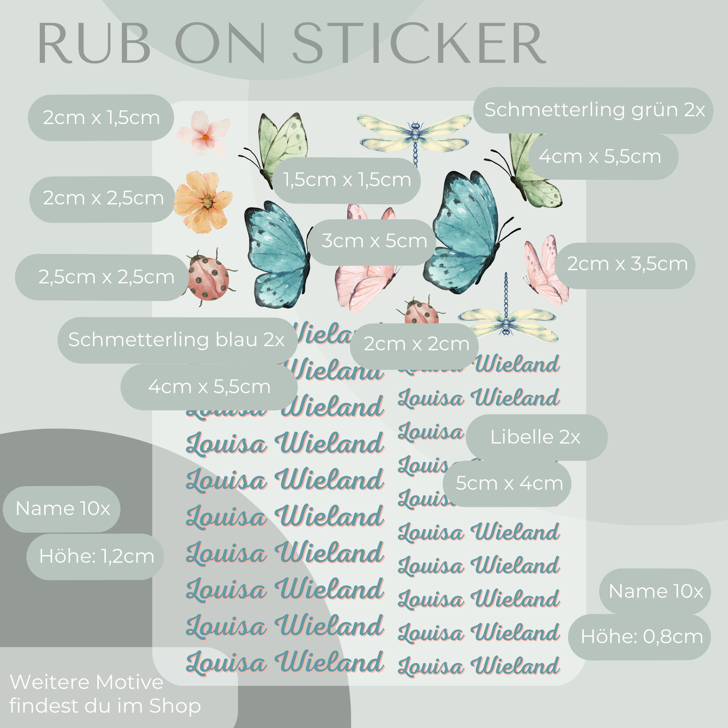 Schmetterling Rub-On Sticker Set personalisierbar
