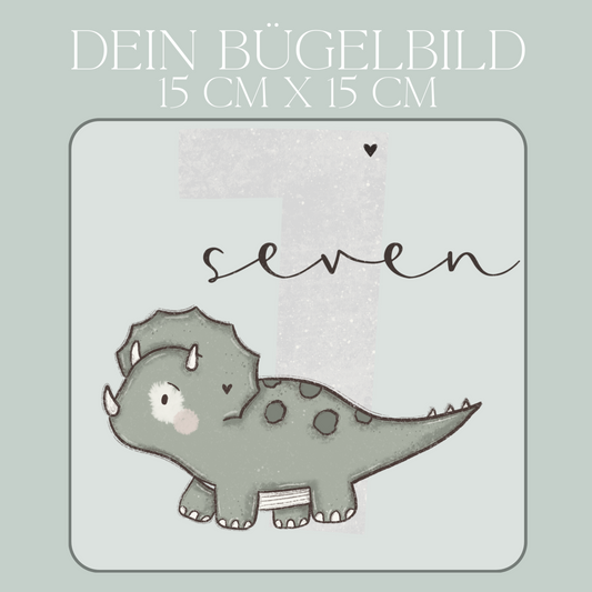 Geburtstagszahl 7 mit Dino - Maxi Bügel-Bild Bügelbild Eigenproduktion