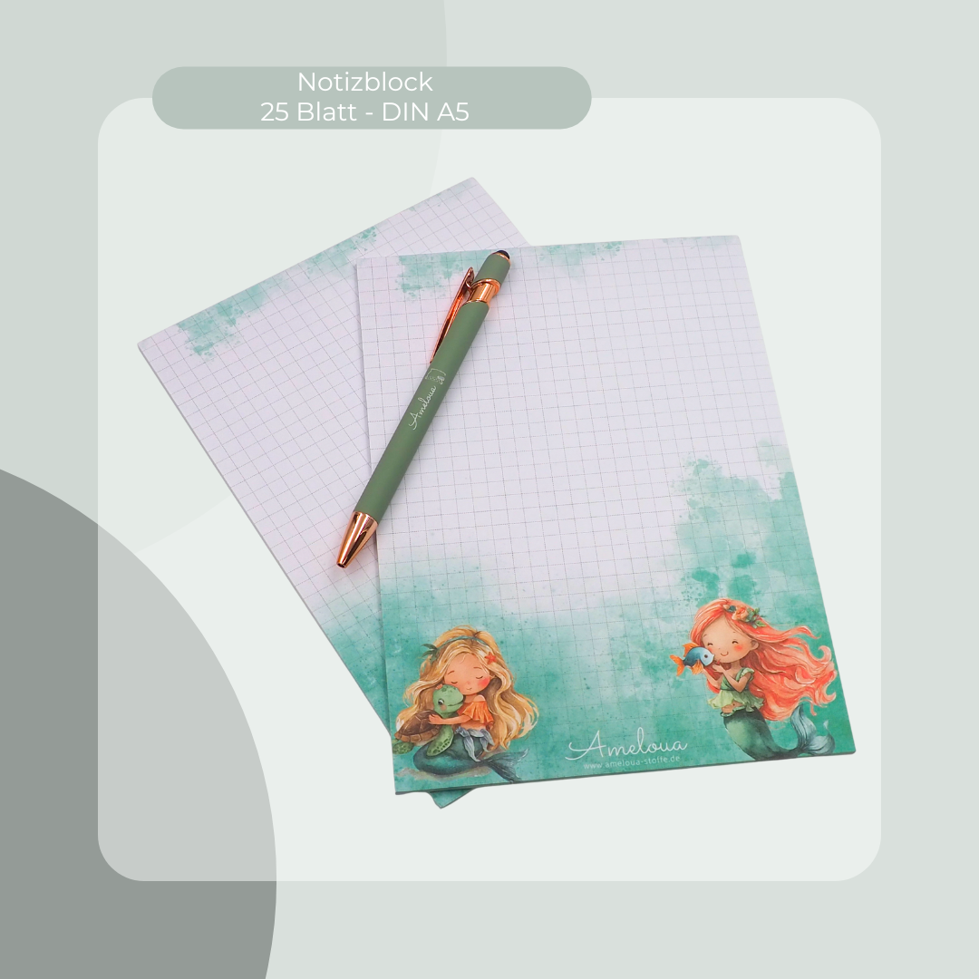 Notizblock DINA5 - Meerjungfrau in grün