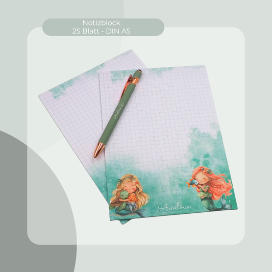 Notizblock DINA5 - Meerjungfrau in grün