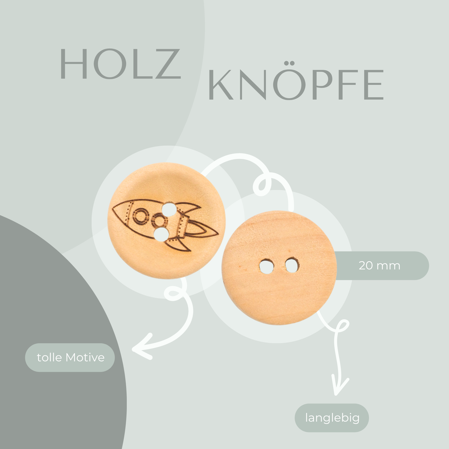 Eigenproduktion Holzknopf Rakete 20mm