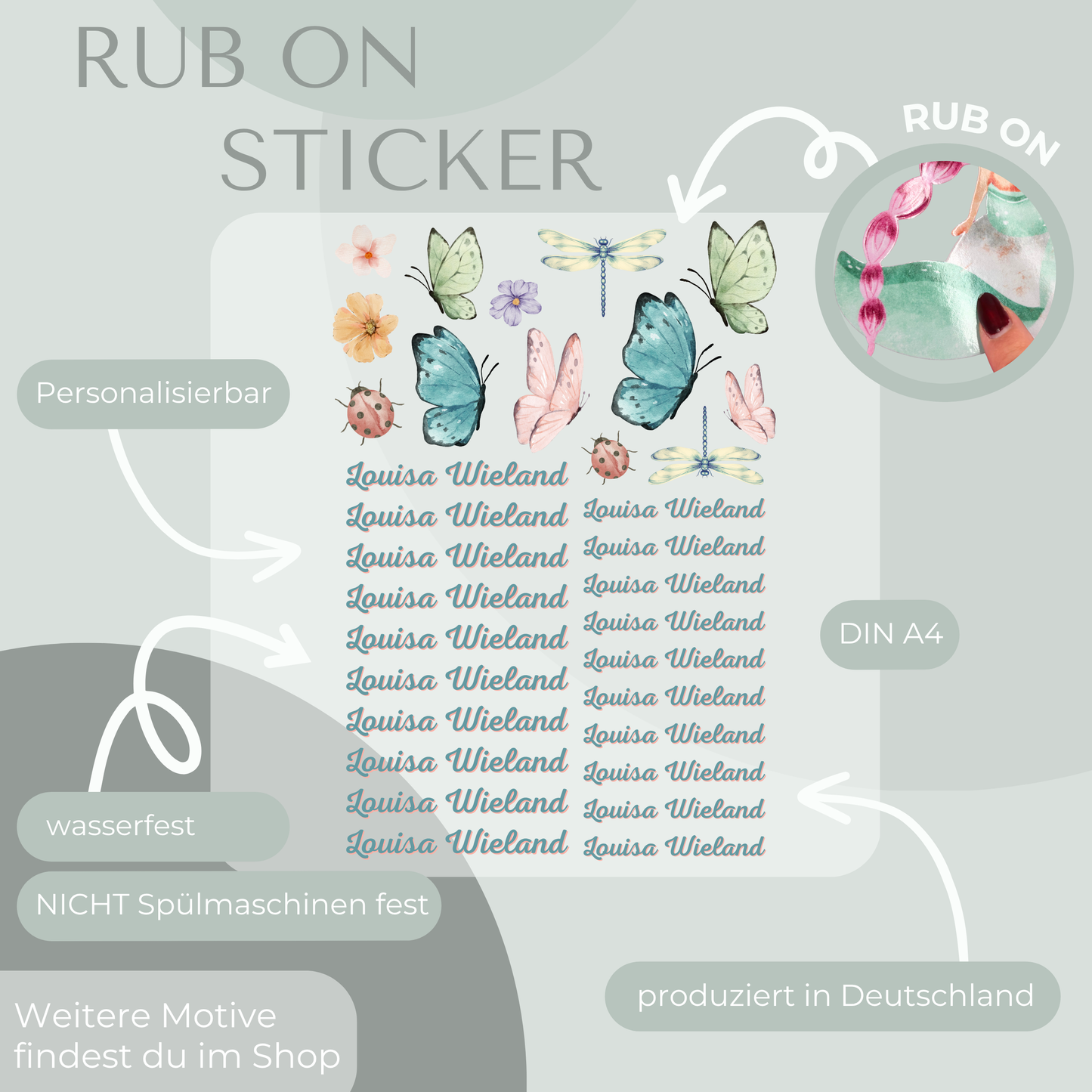 Schmetterling Rub-On Sticker Set personalisierbar