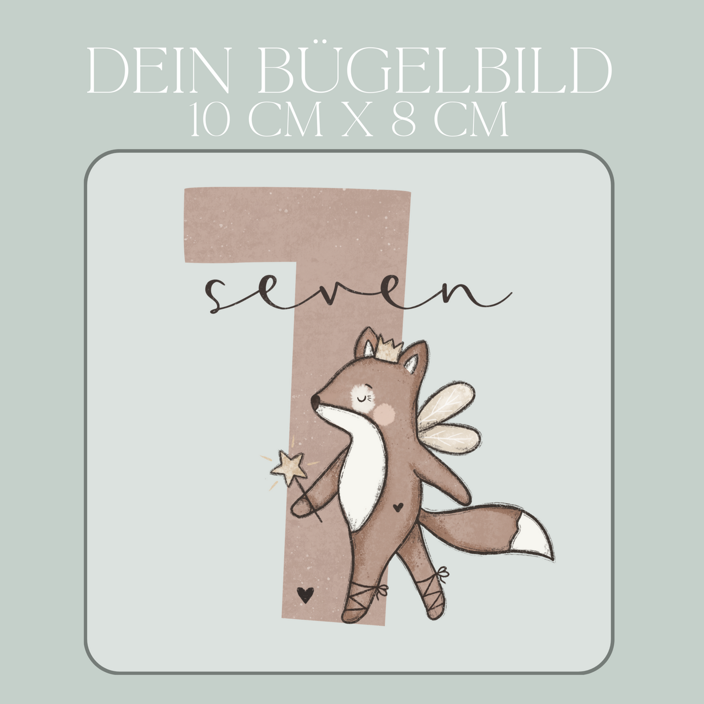 Geburtstagszahl 7 mit Fuchs - Mini Bügel-Bild Bügelbild Eigenproduktion