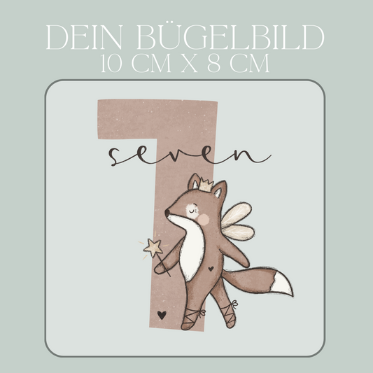 Geburtstagszahl 7 mit Fuchs - Mini Bügel-Bild Bügelbild Eigenproduktion