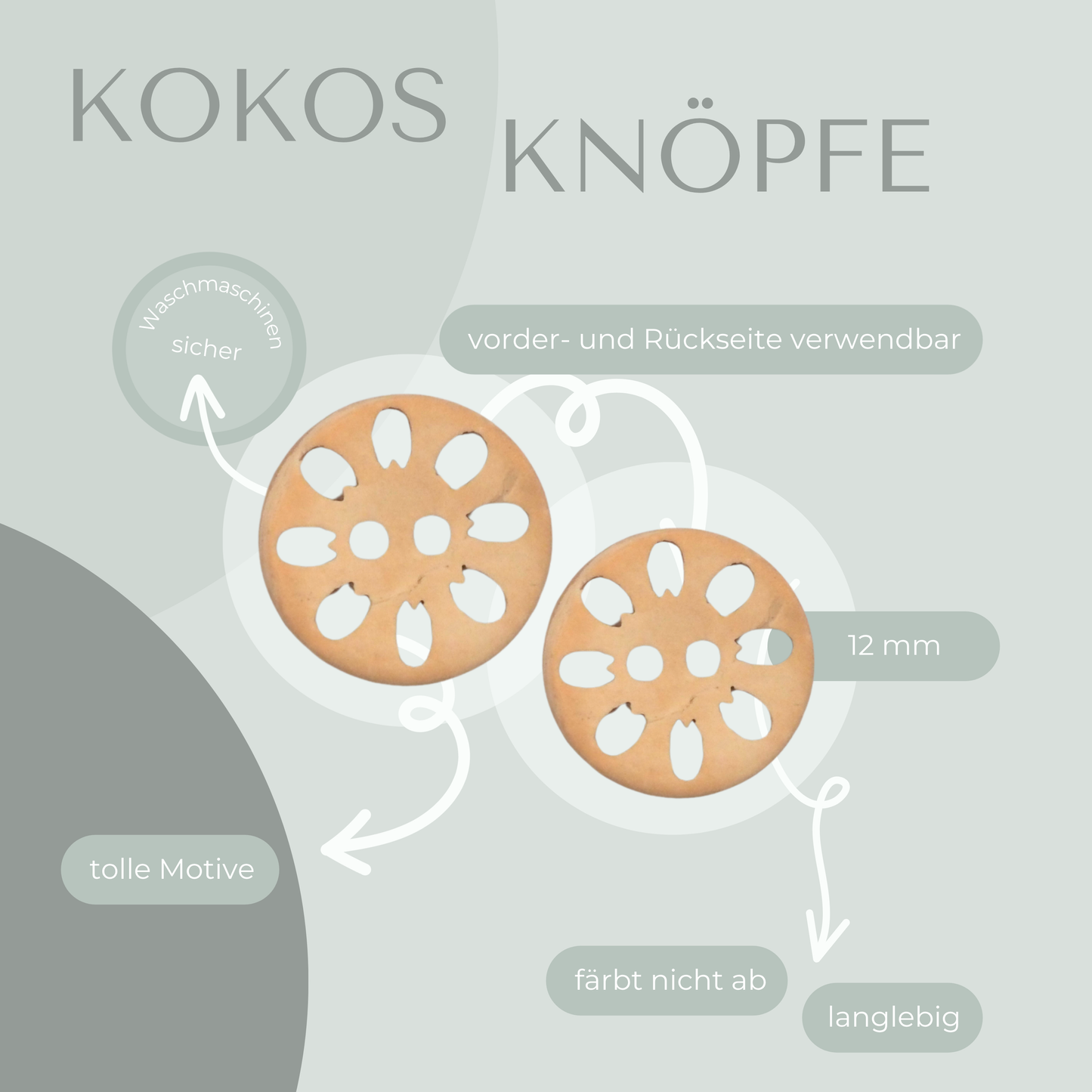 Kokosknopf Blume hell 12mm