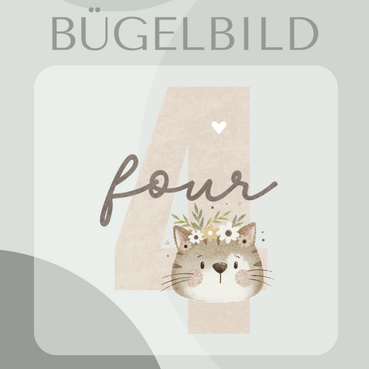 Bügelbild Geburtstagszahl 4 mit Katze 