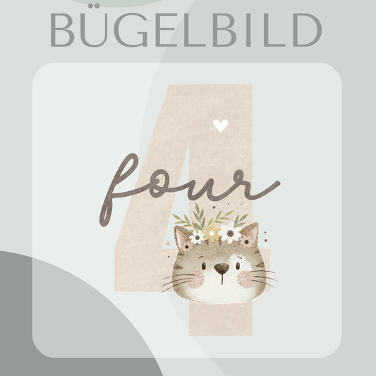 Bügelbild Geburtstagszahl 4 mit Katze 
