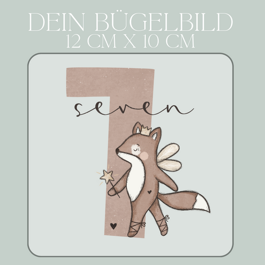 Geburtstagszahl 7 mit Fuchs - Midi Bügel-Bild Bügelbild Eigenproduktion