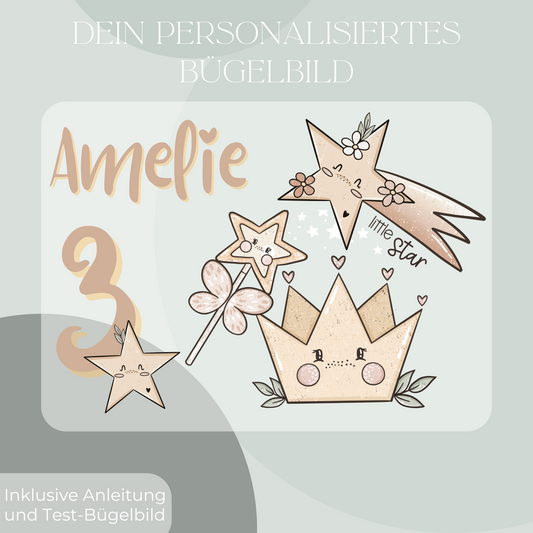 Personalisiertes Bügelbild-Set mit Sterne und Krone