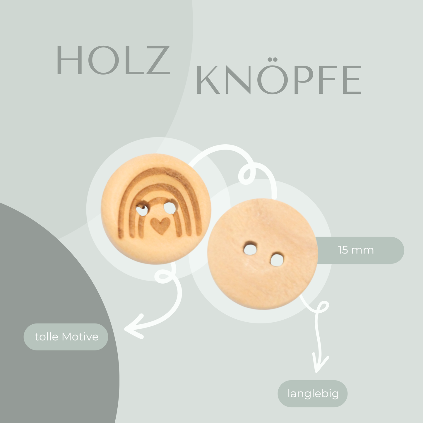 Holzknopf Regenbogen 15mm