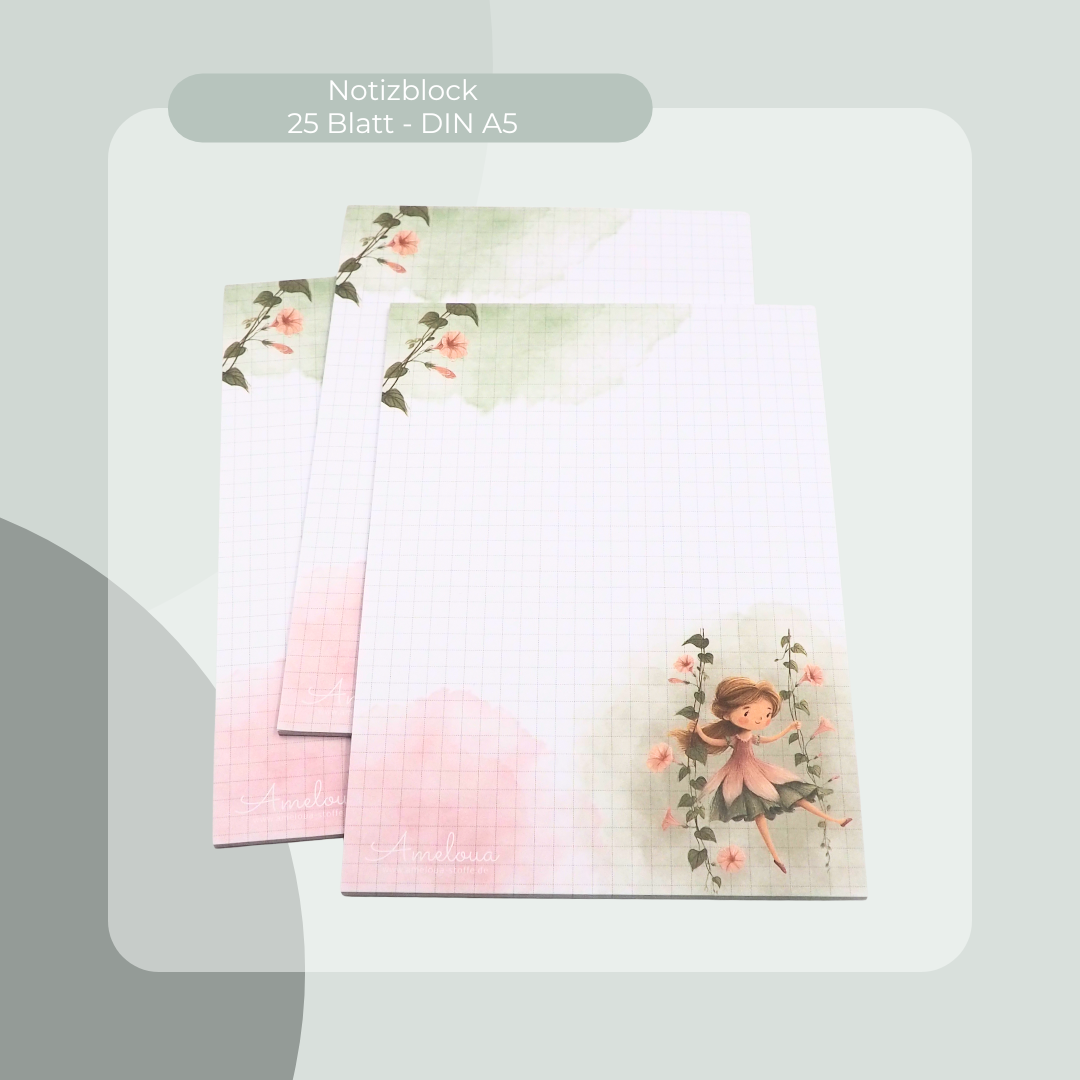 Notizblock DINA5 - Waldfee mit Blumen