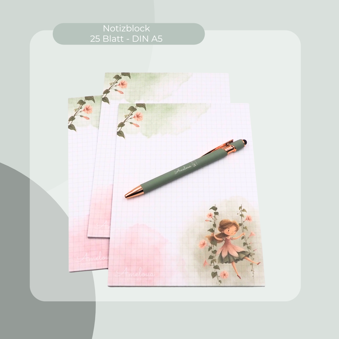 Notizblock DINA5 - Waldfee mit Blumen