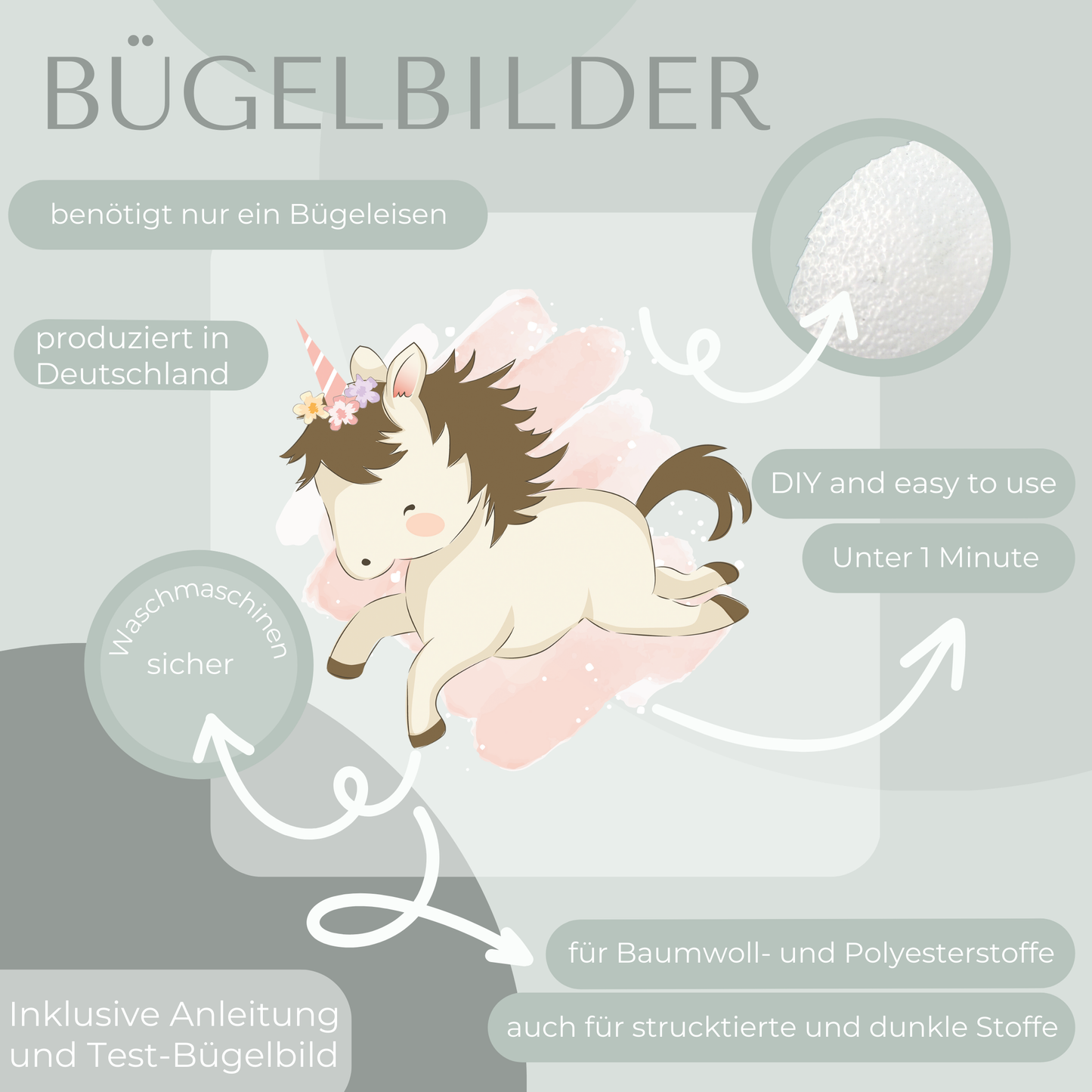 Einhorn Bügel-Bild Eigenproduktion