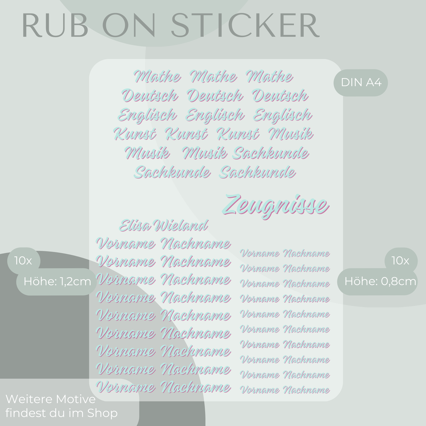 Meerjungfrau II Rub-On Sticker Set personalisierbar