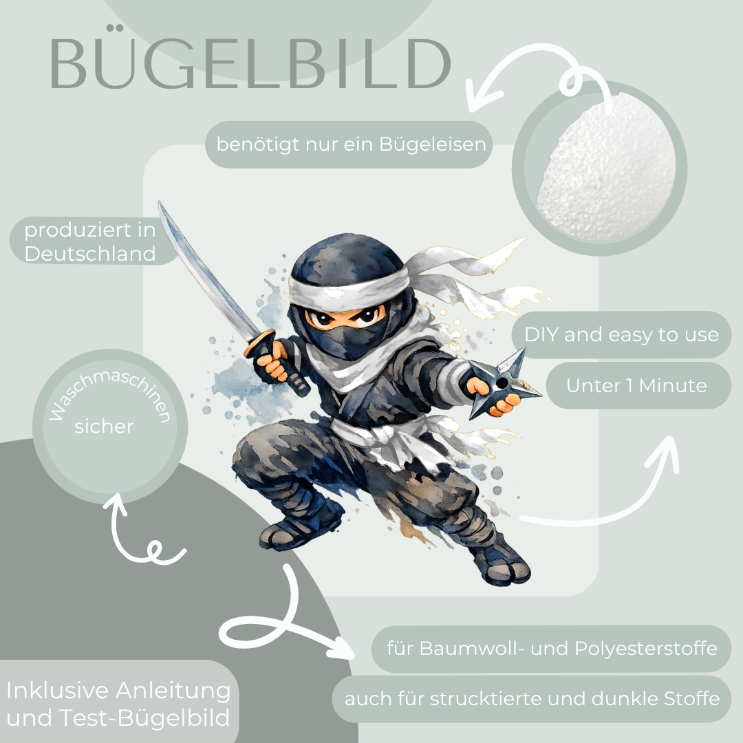 Weißer Ninja Bügelbild Eigenproduktion