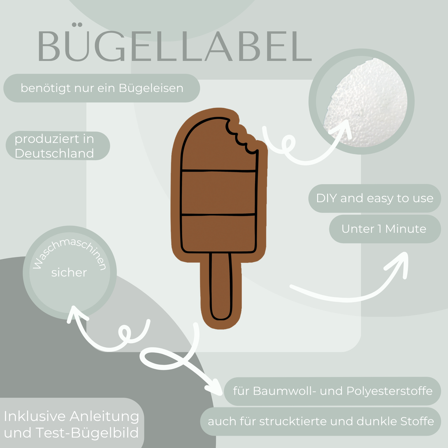 Eis am Stiel Bügel Label Bügellabel Eigenproduktion