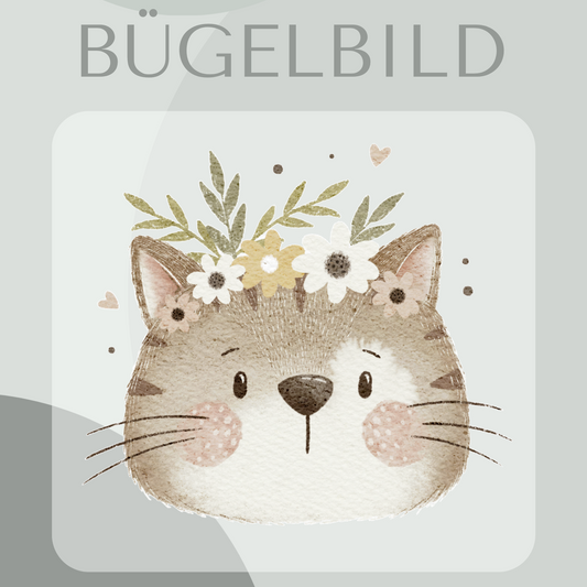 Bügelbild Katze Blumen