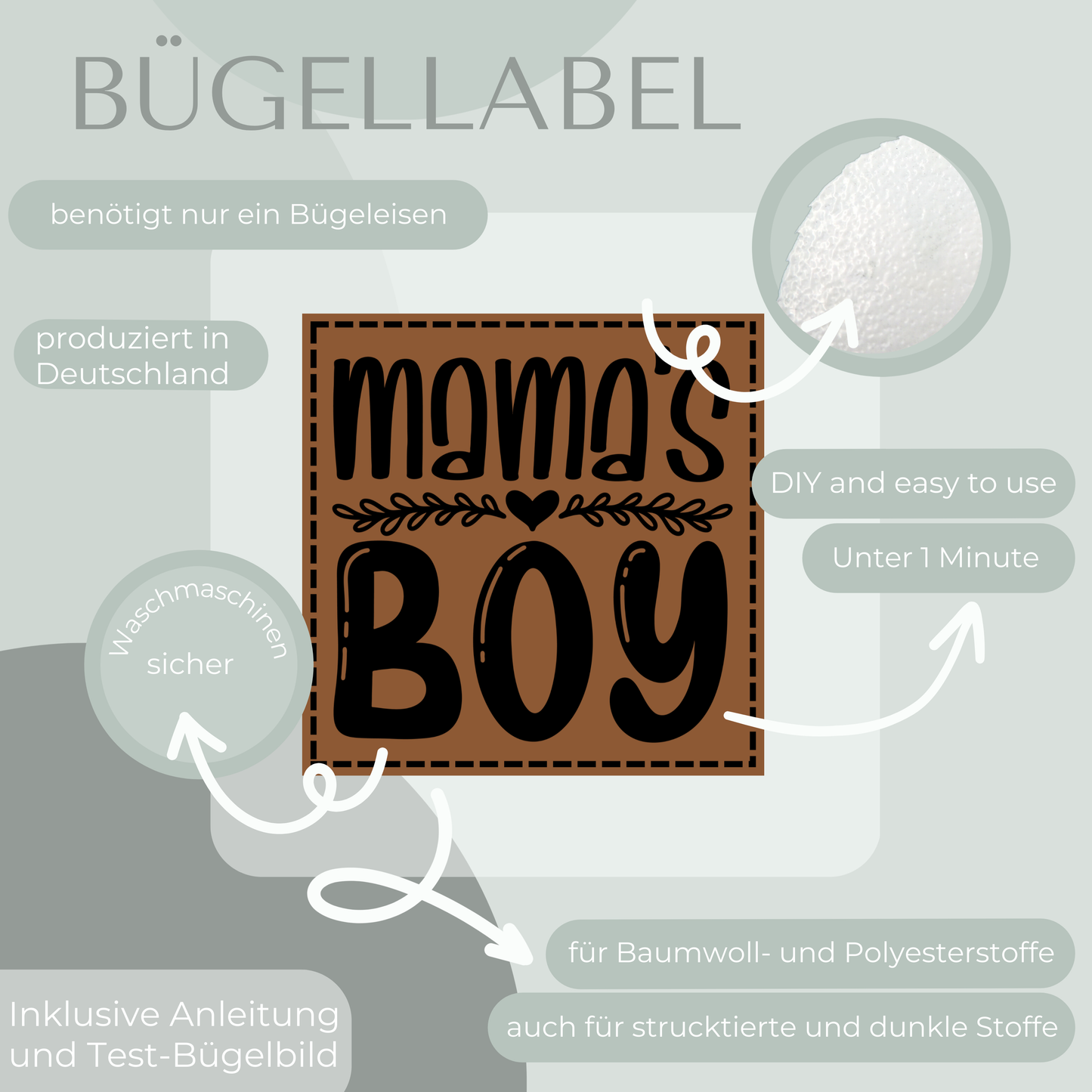 Mamas Boy Bügel Label Bügellabel Eigenproduktion