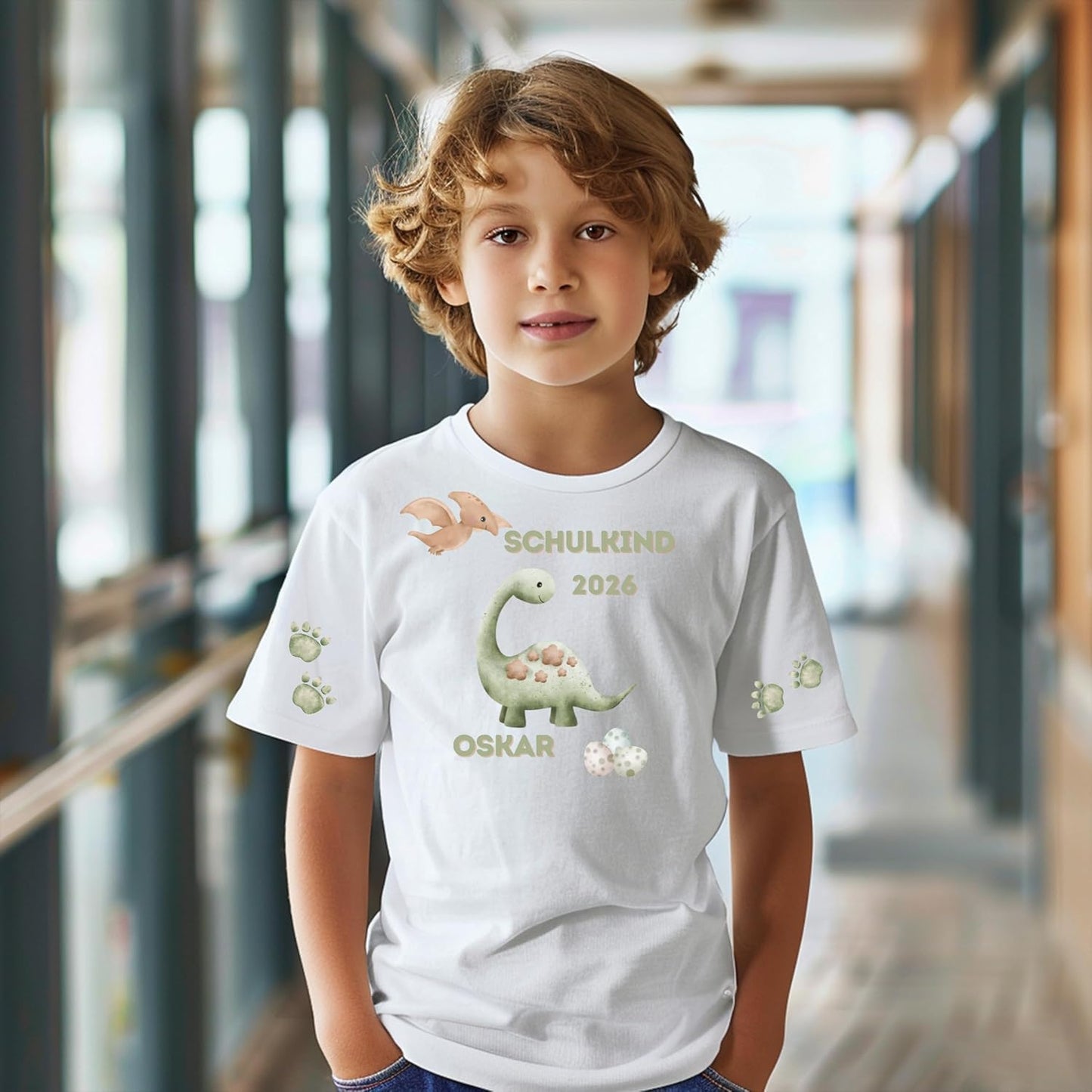 Personalisiertes Bügelbild-Set Schulkind 2026 Dinosaurier