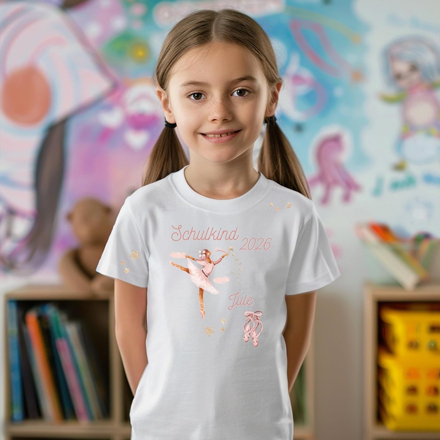 Personalisiertes Bügelbild-Set Schulkind 2026 Ballerina
