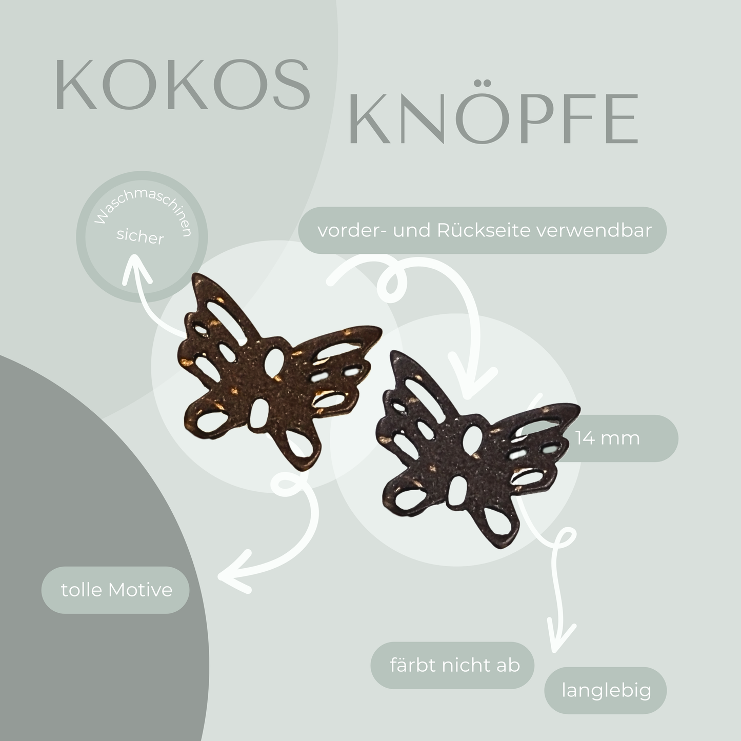 Kokosknopf Schmetterlingform 14mm