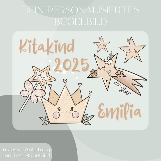 Personalisiertes Bügelbild-Set Kitakind 2025 mit Sterne und Krone