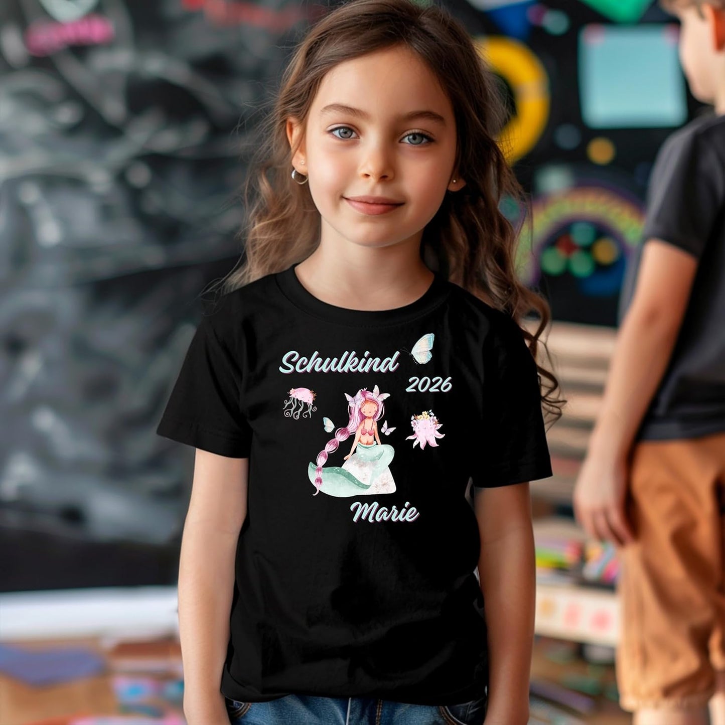 Personalisiertes Bügel-Bild Bügelbild-Set Schulkind 2026 Meerjungfrau II