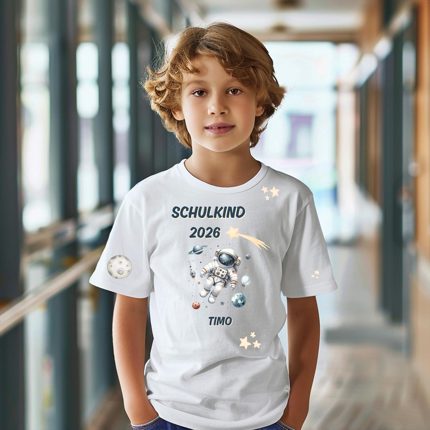 Personalisiertes Bügel-Bild Bügelbild-Set Schulkind 2026 Astronaut