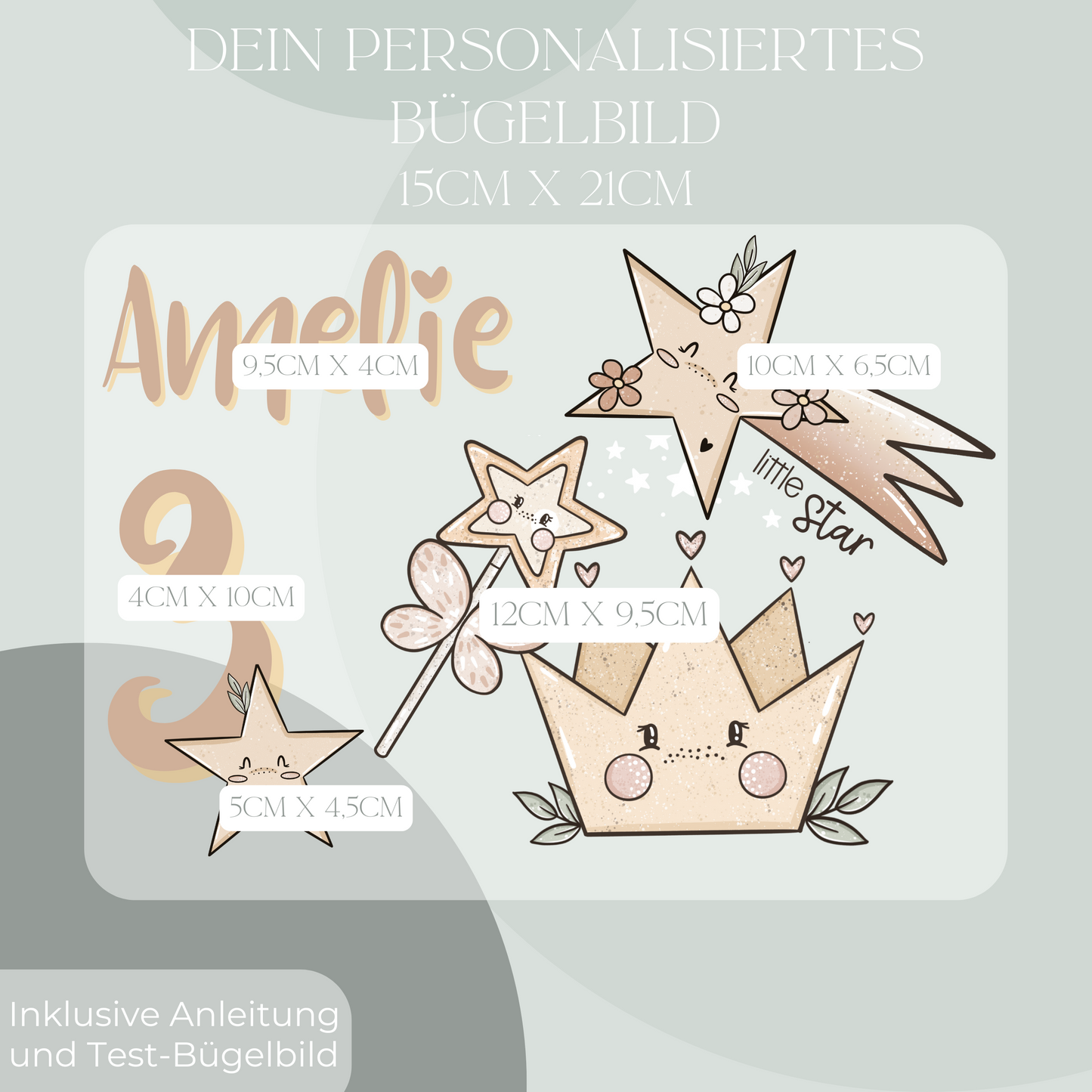 Personalisiertes Bügelbild-Set Sterne und Krone