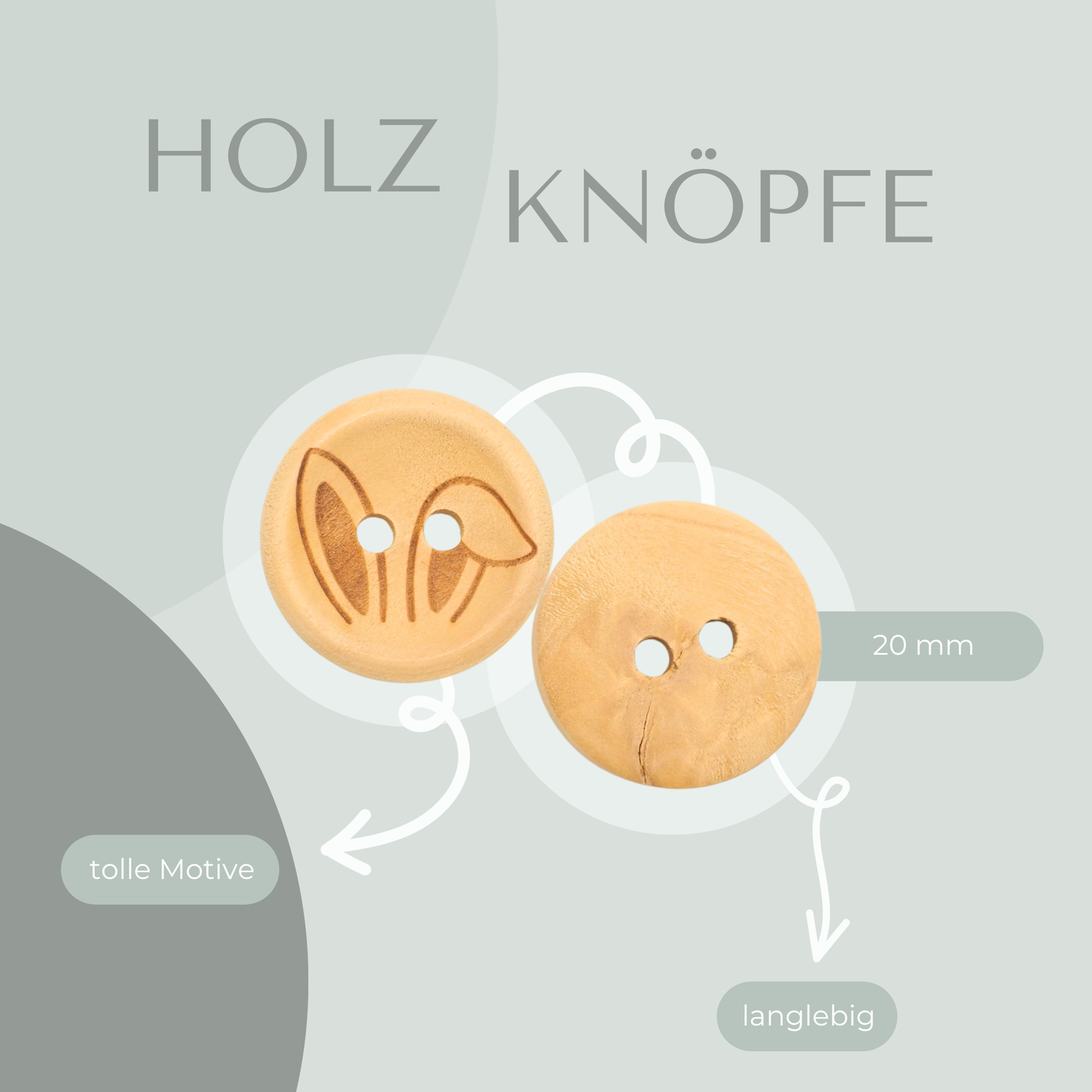 Eigenproduktion Holzknopf Hasenohren 20mm