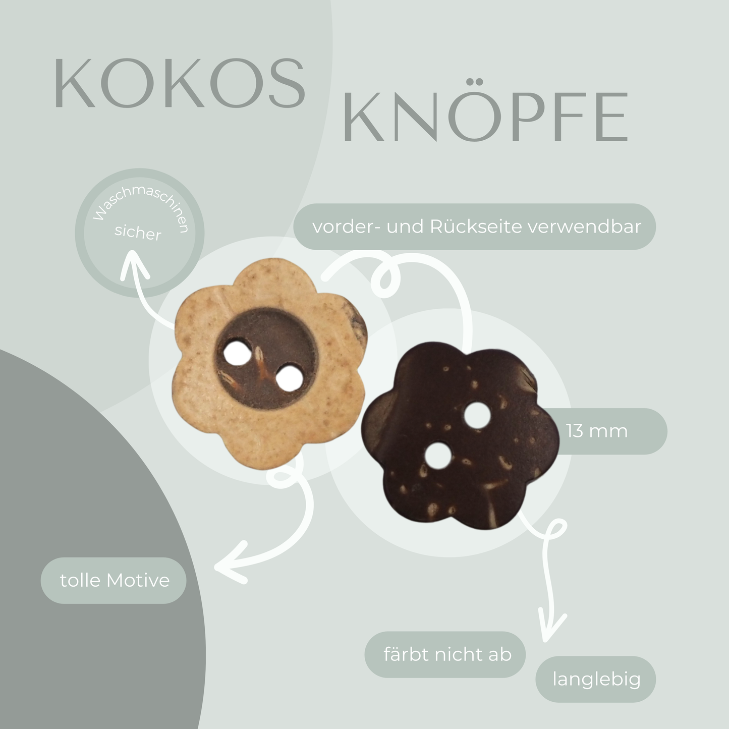 Kokosknopf Blumenform 13mm