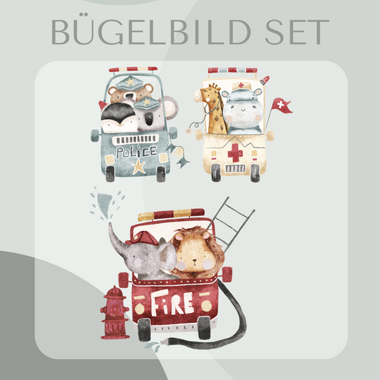 Bügelbild Tiere in Auto Set 