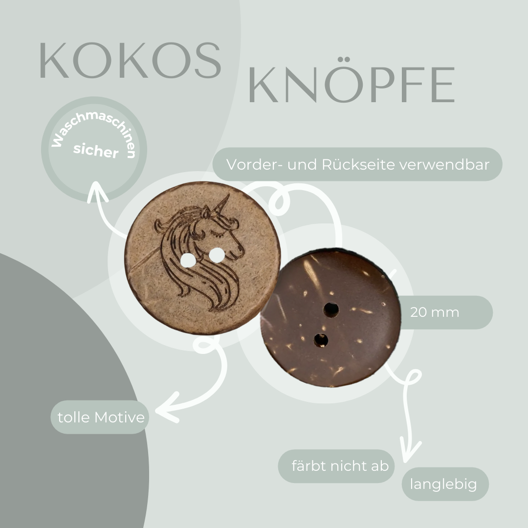 Eigenproduktion Kokosknopf Einhorn  20mm