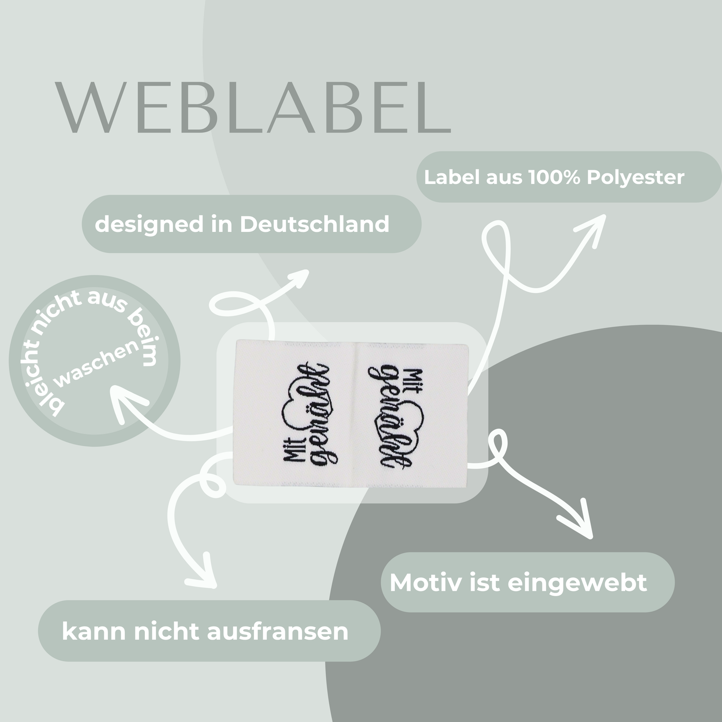 Mit Liebe genäht Web Label gewebt Eigenproduktion