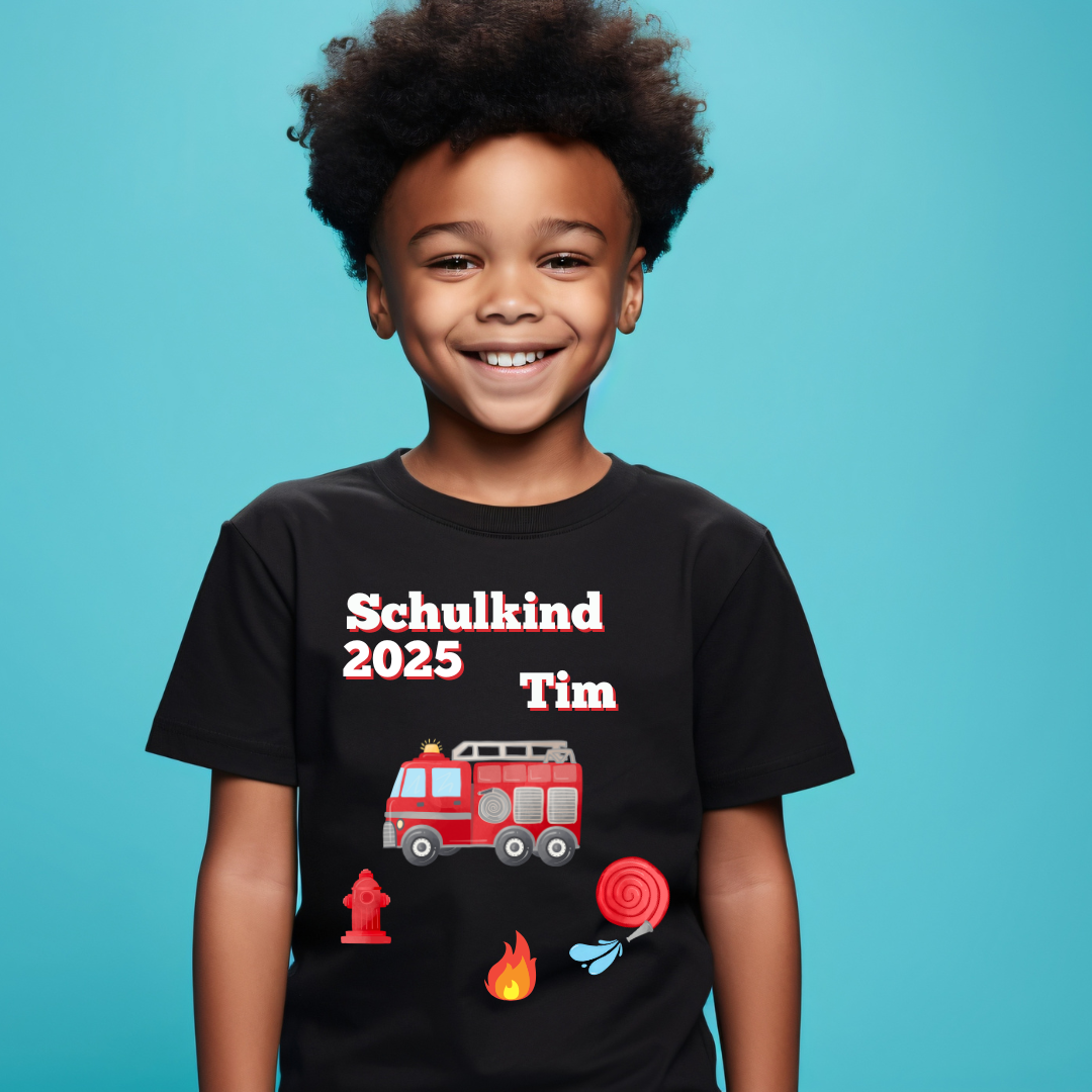 Personalisiertes Bügel-Bild Bügelbild-Set Schulkind 2026 Feuerwehr