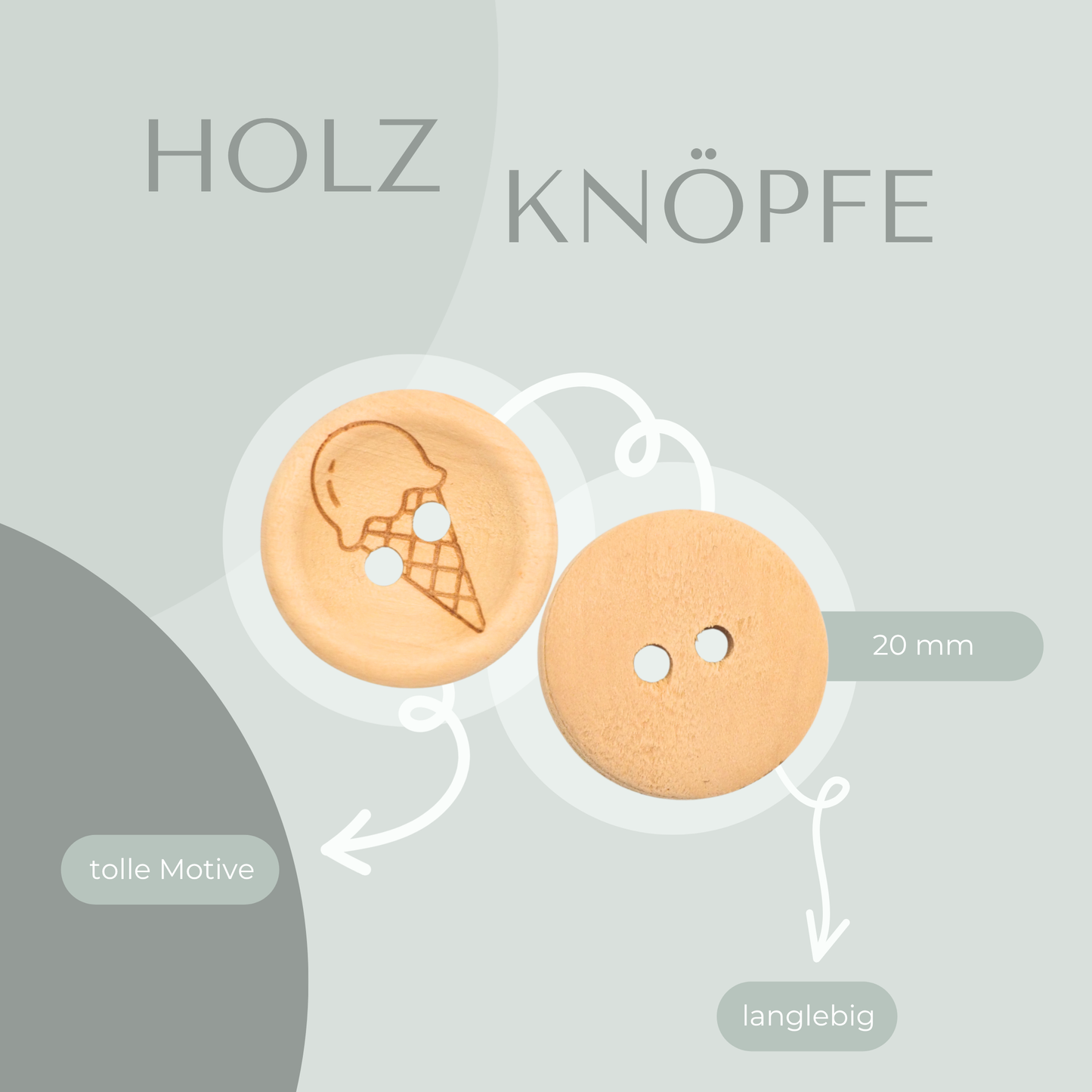 Eigenproduktion Holzknopf Eis  20mm
