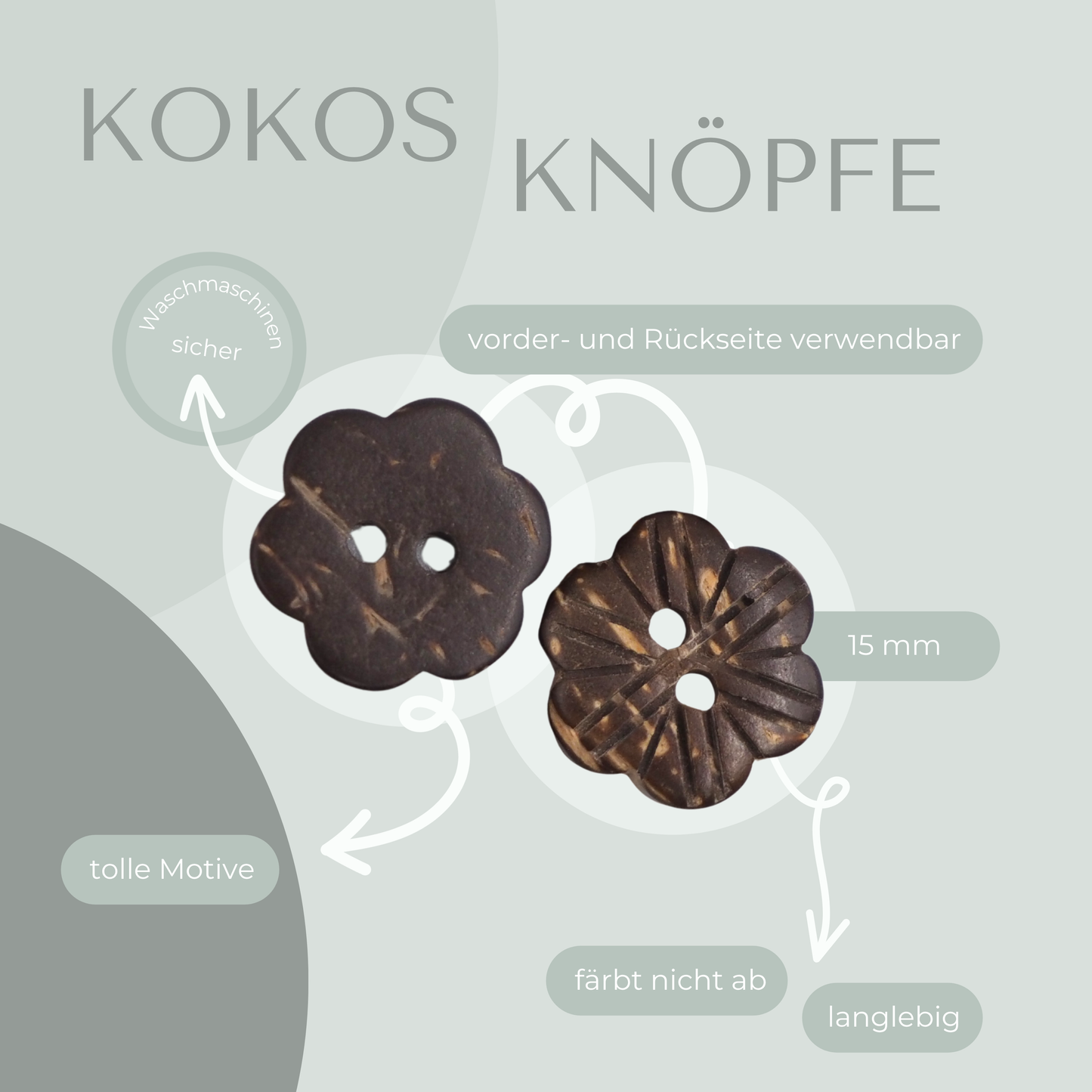 Kokosknopf Blumenform 15mm