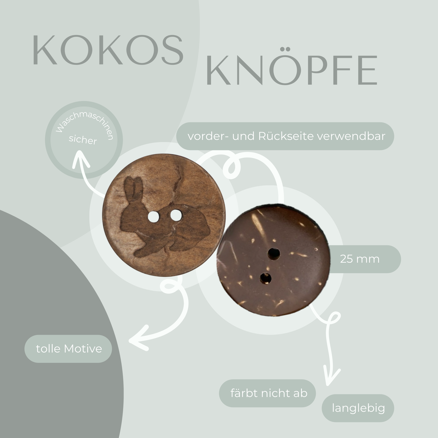Eigenproduktion Kokosknopf Hase  25mm