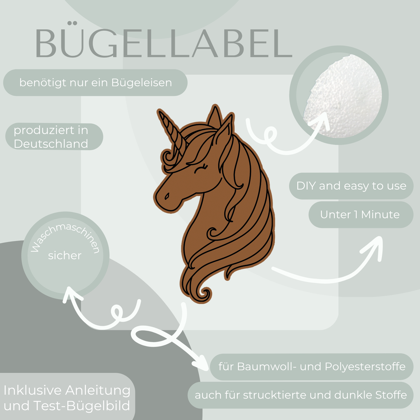 Einhorn Bügel Label Bügellabel Eigenproduktion