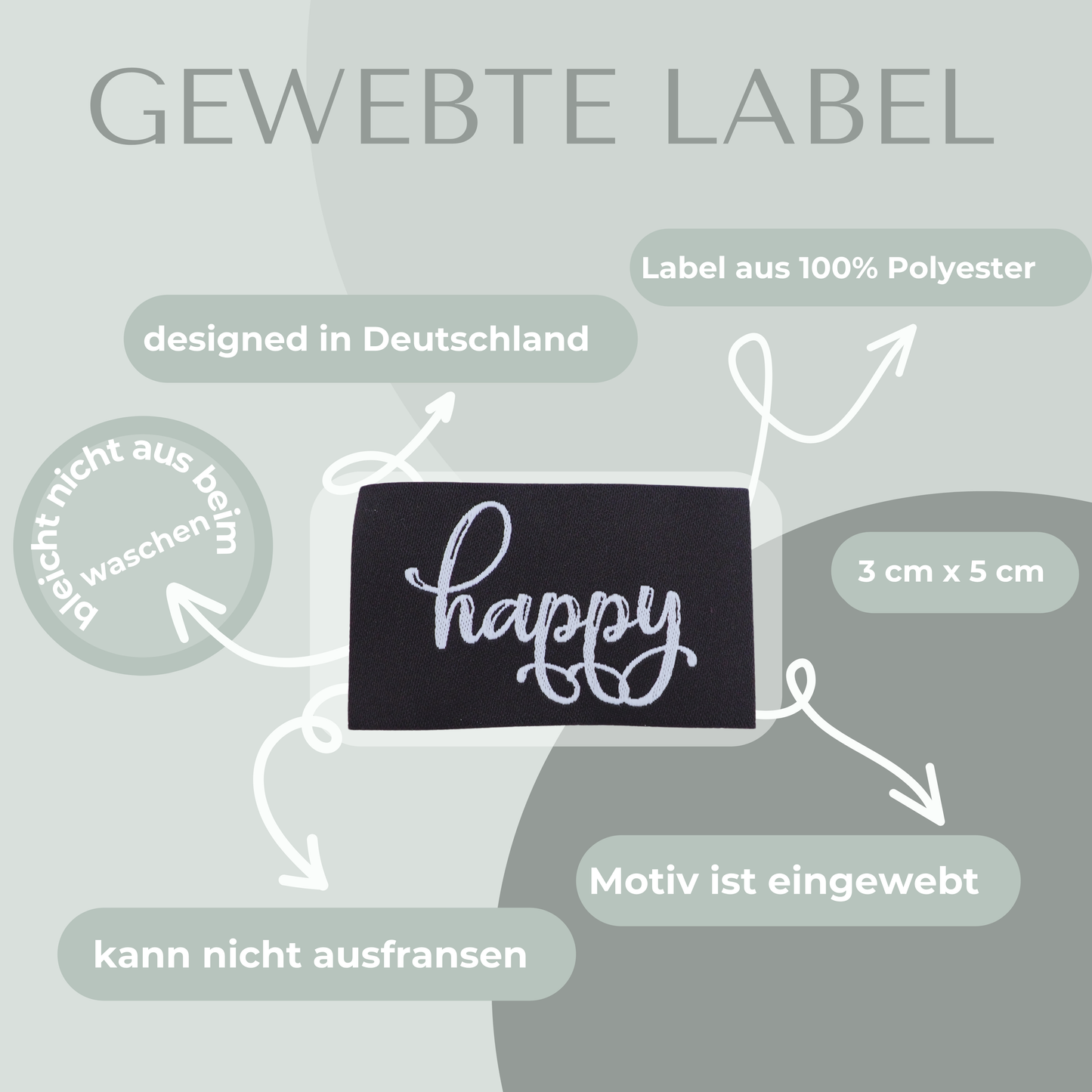 Happy Weiß Label gewebt Eigenproduktion