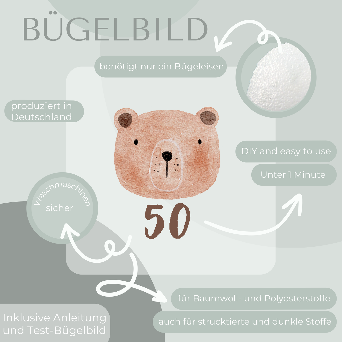 10 Stück Bär Größen-Bügelbilder Set Größenlabel Eigenproduktion