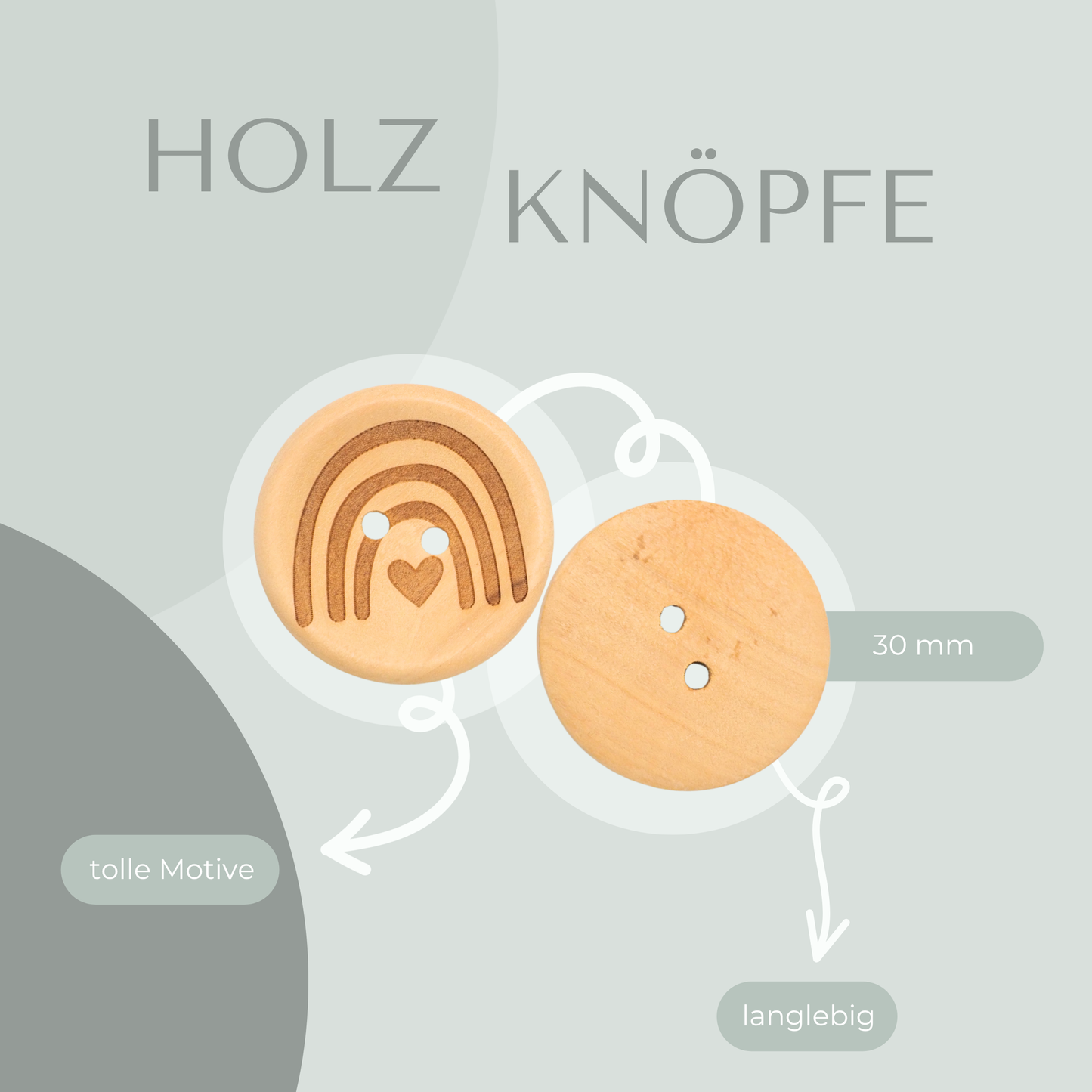 Holzknopf Regenbogen 30mm