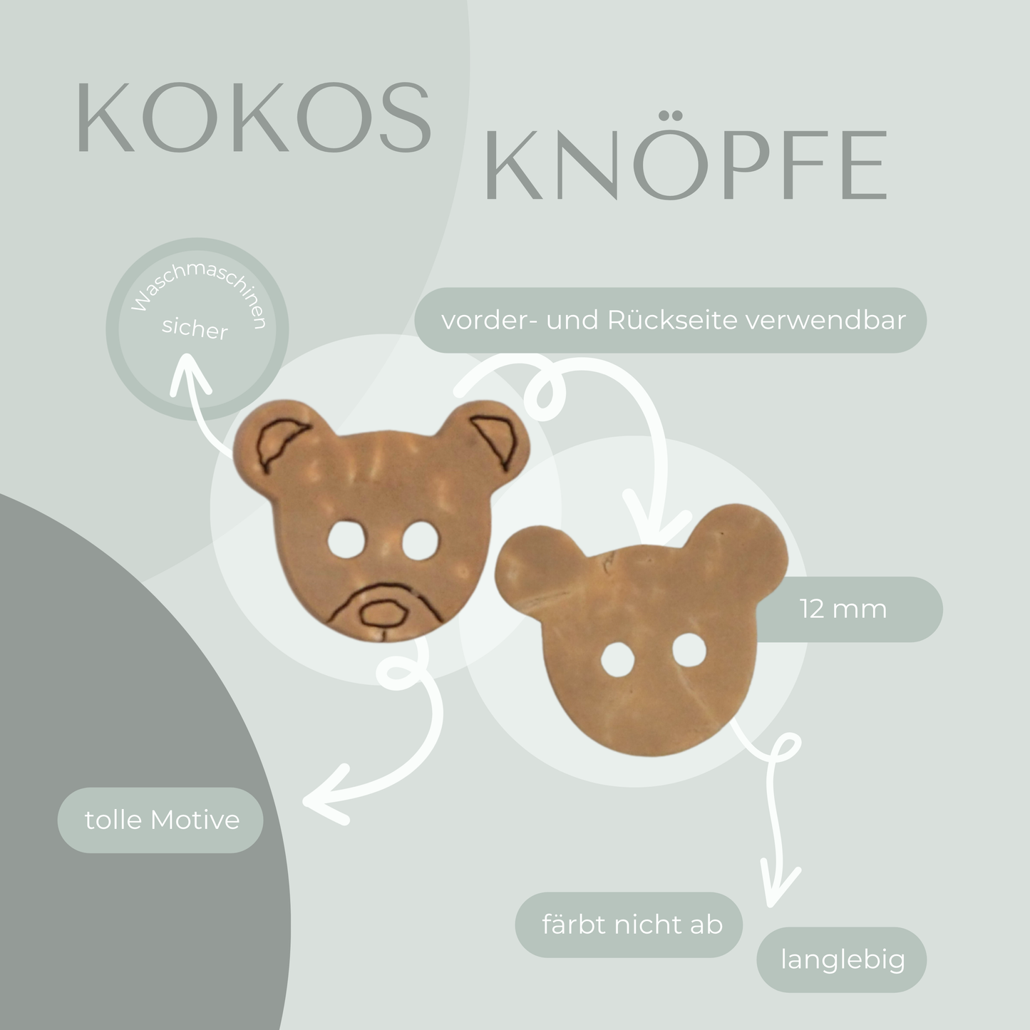 Kokosknopf Teddyform Hell 12mm