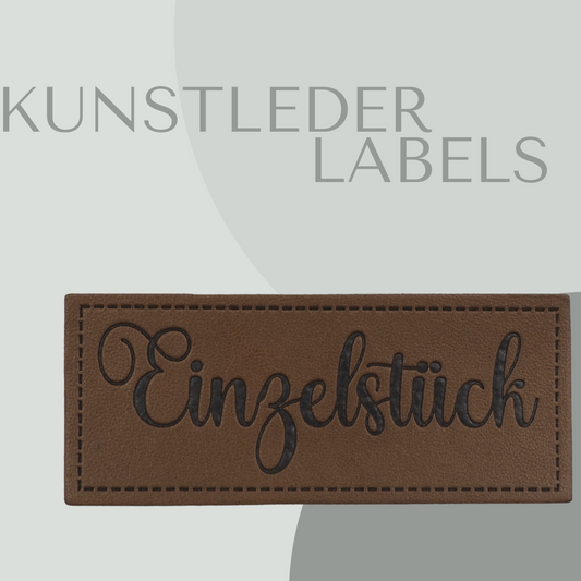 Kunstleder Label eckig in braun mit der Aufschrift "Einzelstück"