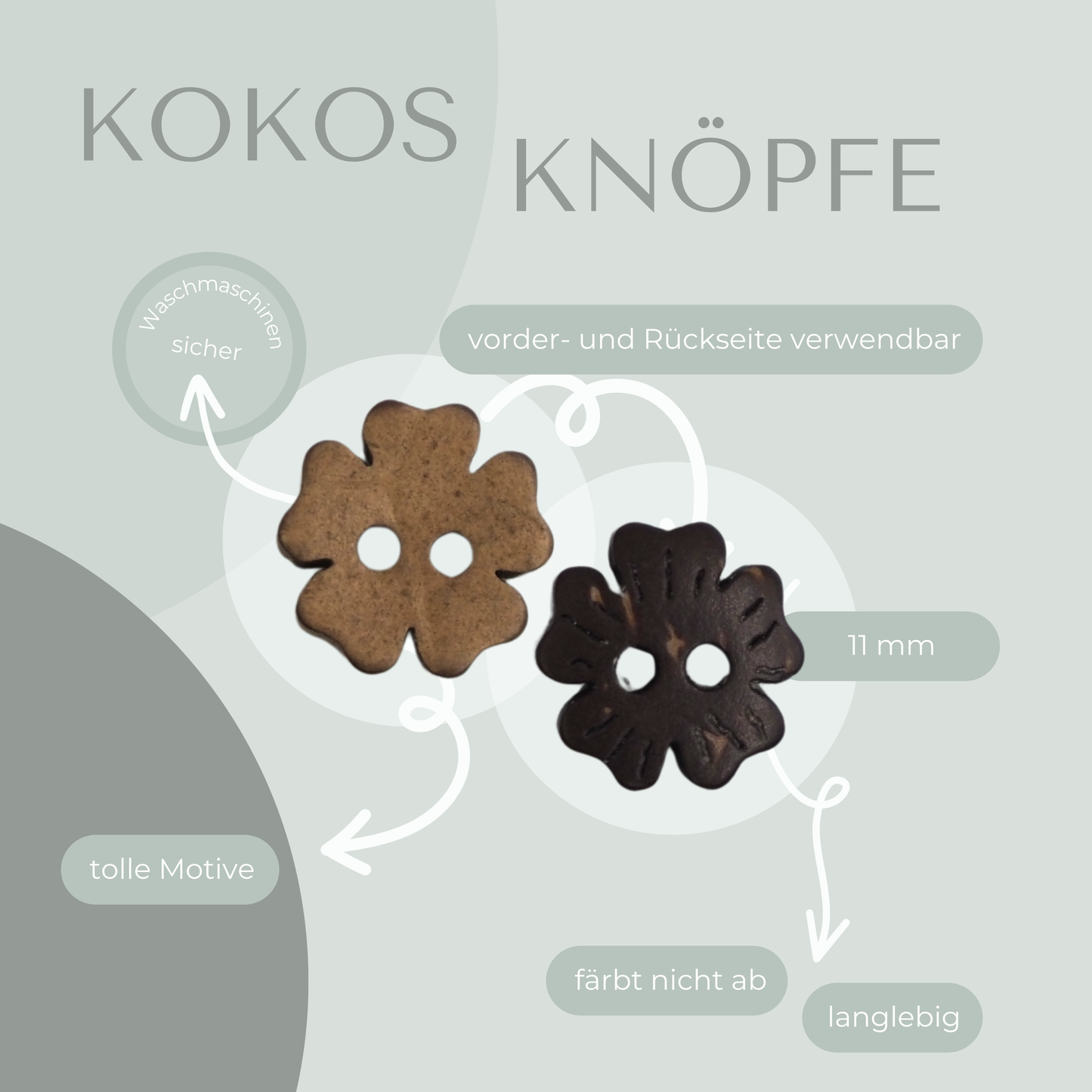 Kokosknopf in Blumenform 11mm