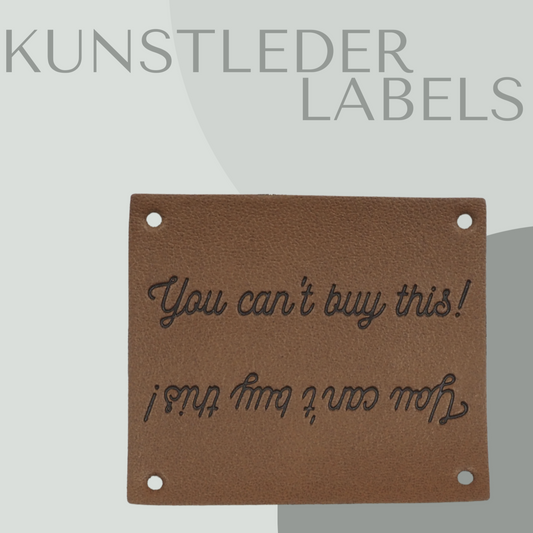 Kunstleder Knick-Label eckig mit kleinen Löchern zum annähen mit der Aufschrift "You can't buy this"